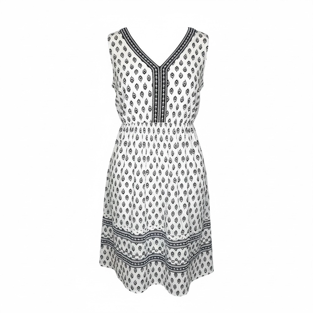 Pure Jill Sleeveless Printed Midi Dress‎ Small Relaxed Flowy Boho Black White - Picture 4 of 13